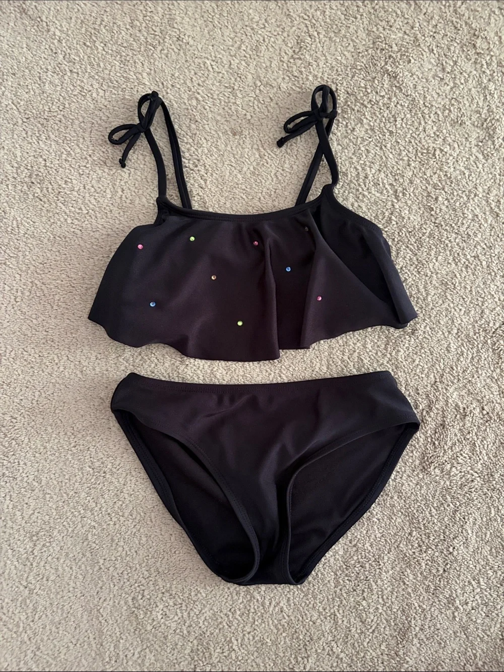 Cat & Jack Black Two-Piece Swim Set with Multicolor Dot Accents